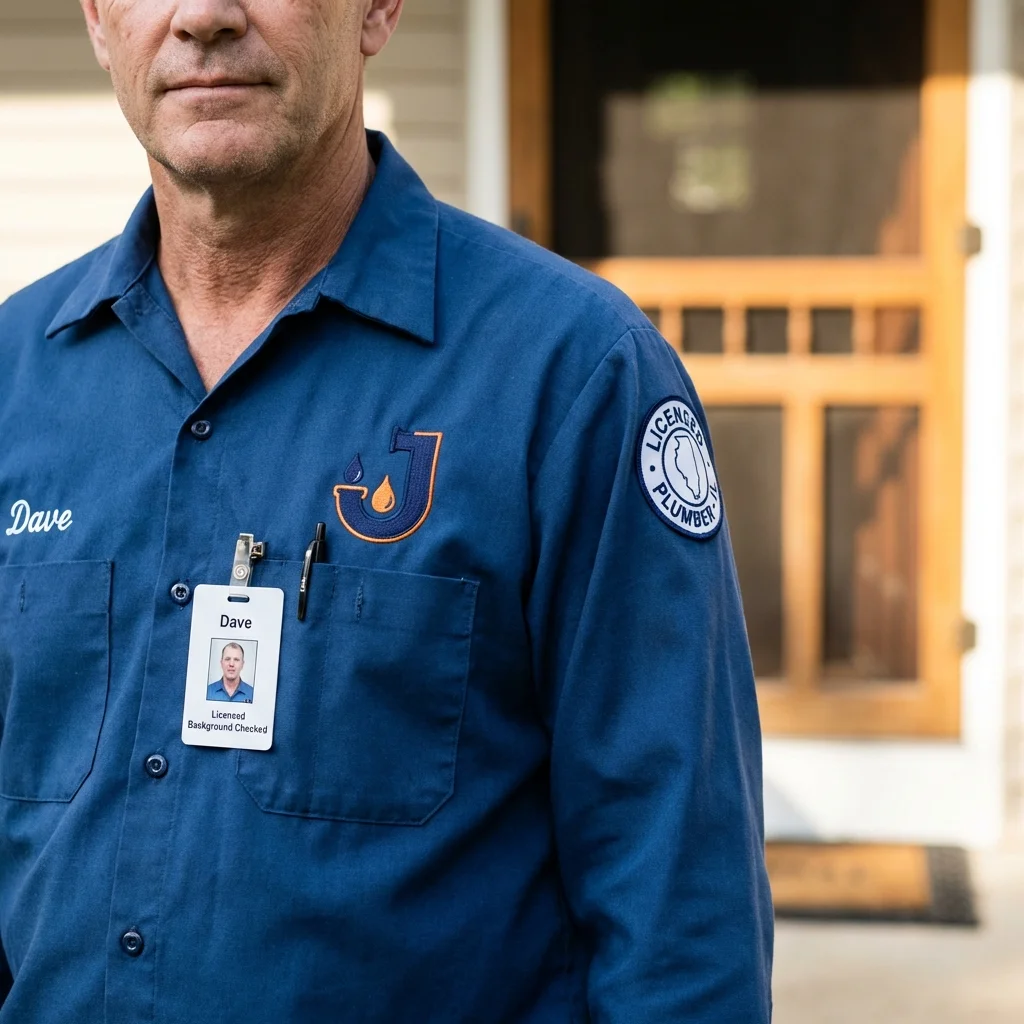 Licensed plumber showing ID badge in Mosquero, NM