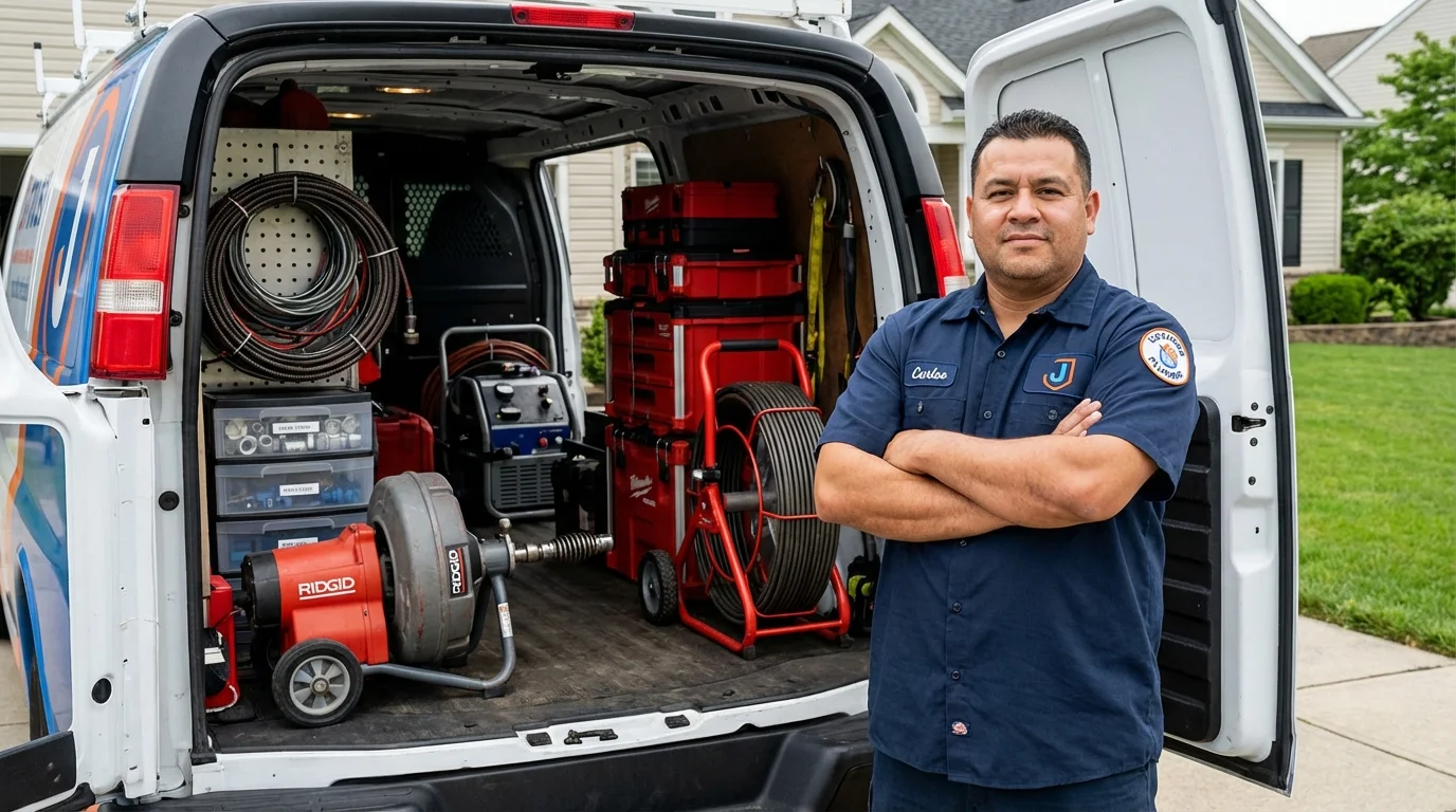 Professional drain cleaning equipment and Johns Plumbing LLC plumber in Mosquero