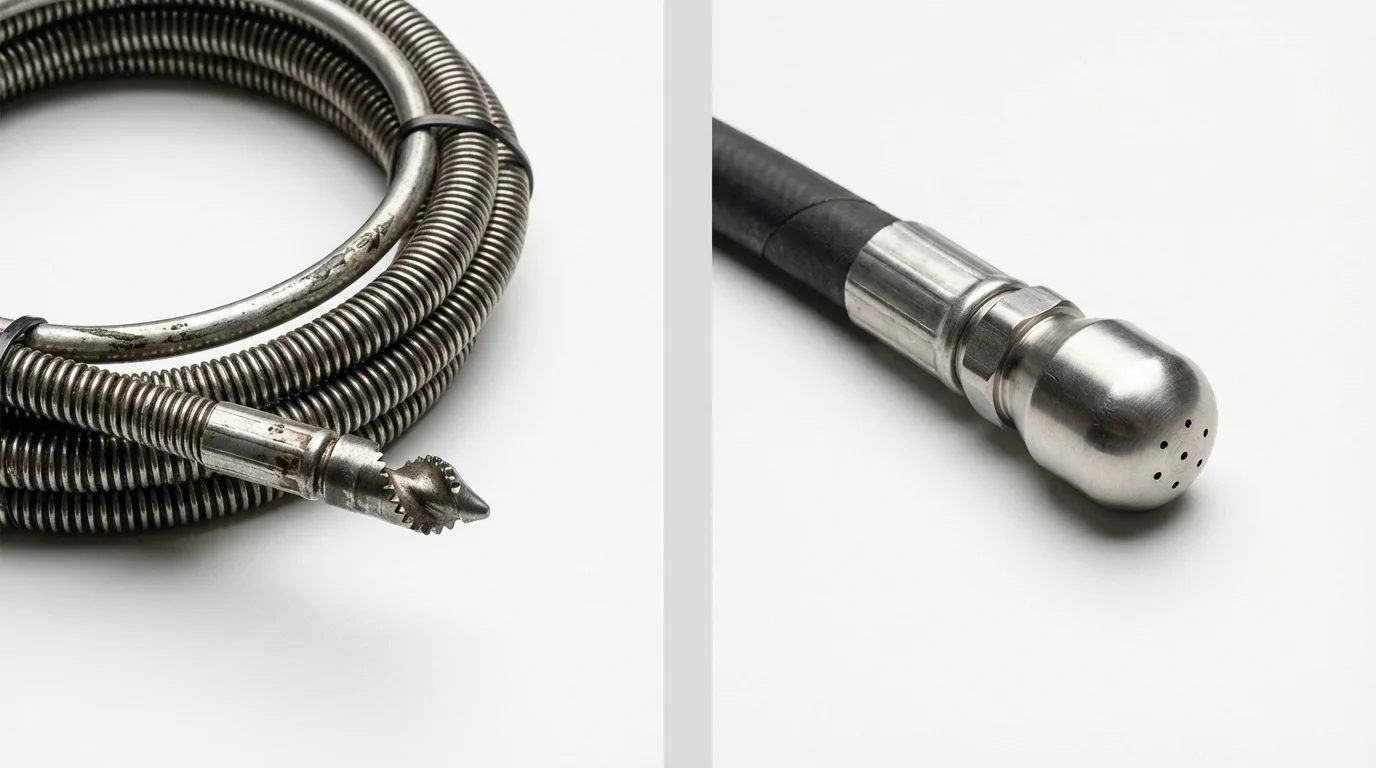 Drain snake cable and hydro jetting nozzle used for drain cleaning in Mosquero, NM
